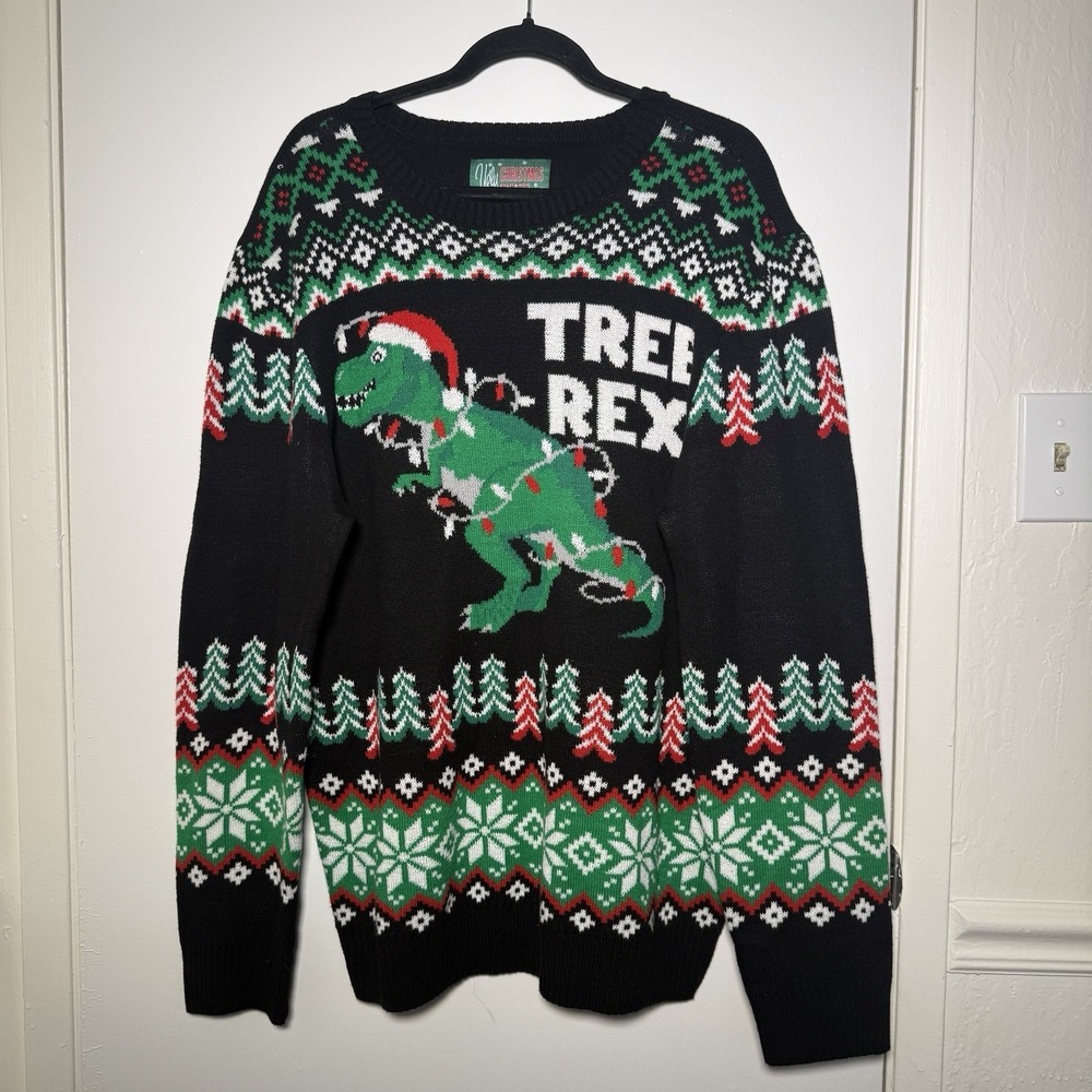 Dinosaur Ugly Christmas Sweater TREE REX TRex Dino  Mens Sz XL